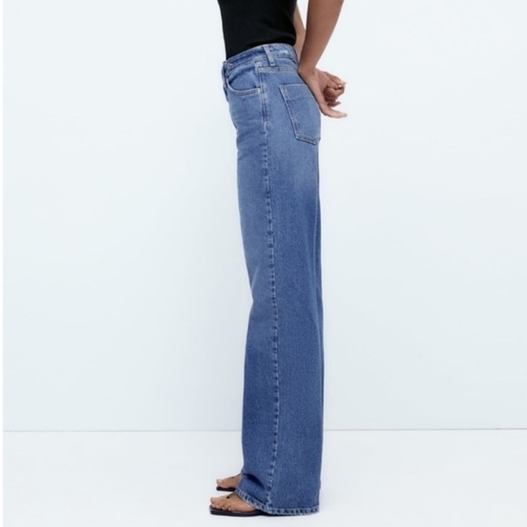 Zara Crossover Waist Extra High Rise Wide Leg Z1975 Full Length Tailor Jeans - Picture 4 of 10